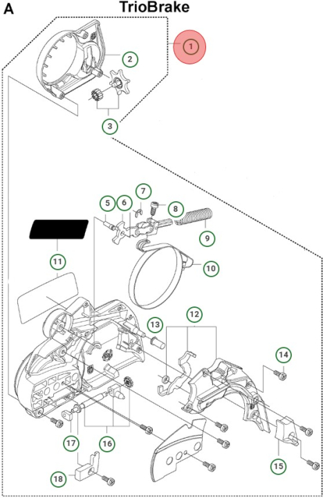 CLUTCH COVER ASSY i gruppen Reservdelar Motorsågar / Husqvarna Motorsågar 400-serie / Reservdelar Husqvarna 445E/Triobrake hos Motorsågsbutiken (5053242-03)