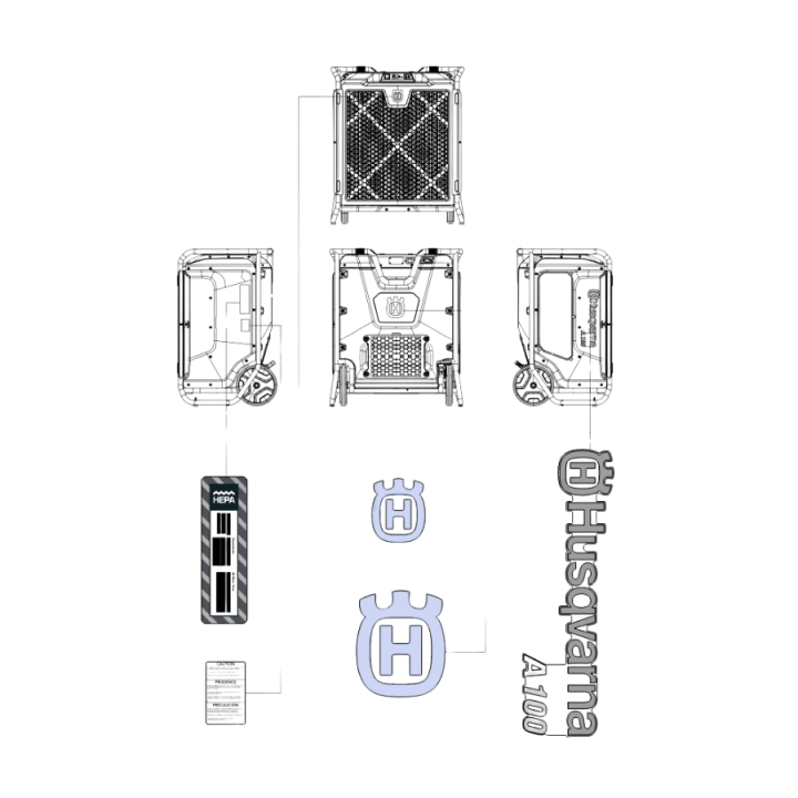 Decal kit a 100 i gruppen Övriga Reservdelar / Reservdelar Damm- & Slamutrustning / Reservdelar Husqvarna A100 hos Motorsågsbutiken (5402314-01)