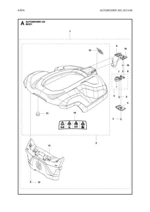 Kaross Komplett AM 320 i gruppen Skog och Trädgårdsprodukter / Robotgräsklippare / Service & slitdelar robotgräsklippare hos Motorsågsbutiken (5807663-02)