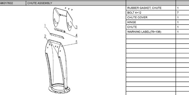 CHUTE ASSEMBLY i gruppen Övriga Reservdelar / Reservdelar Husqvarna Snöslungor / Reservdelar Husqvarna ST124 hos Motorsågsbutiken (5960176-02)