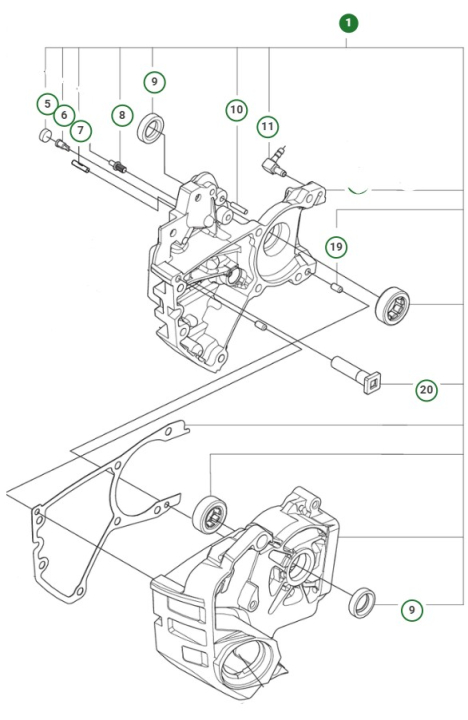 CRANKCASE ASSY 39CC HUSQVARNA i gruppen Reservdelar Motorsågar / Husqvarna Motorsågar 500-serie / Reservdelar Husqvarna 540 XP Mark III hos Motorsågsbutiken (5998093-01)