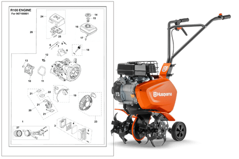 Reservdelar till Husqvarna TF120 jordfräs