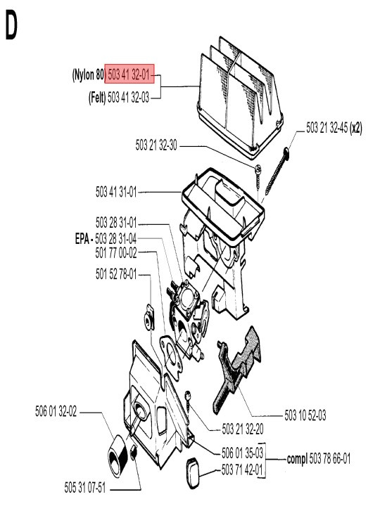Luftfilter Husqvarna 40, 45, 49, Jonsered 2041, 2045, 2050