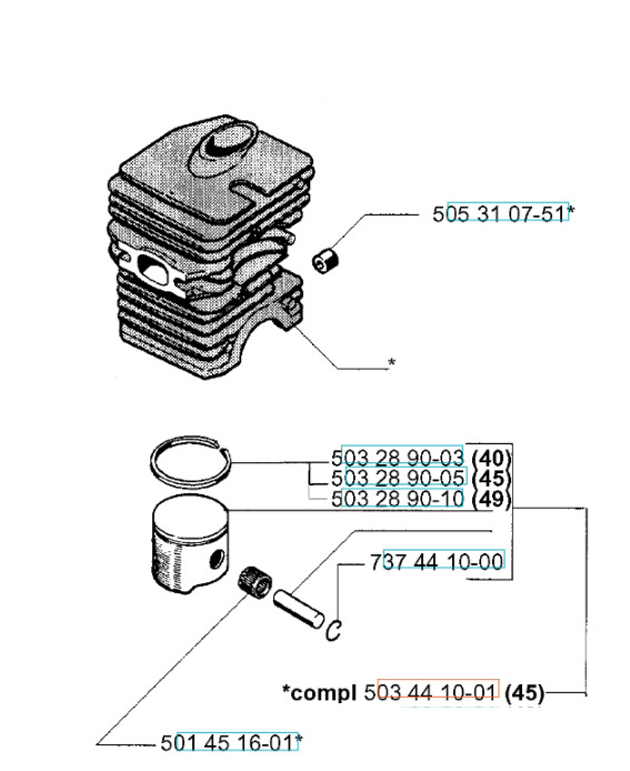 Cylinderkit Husqvarna 39, 40, 45, 49