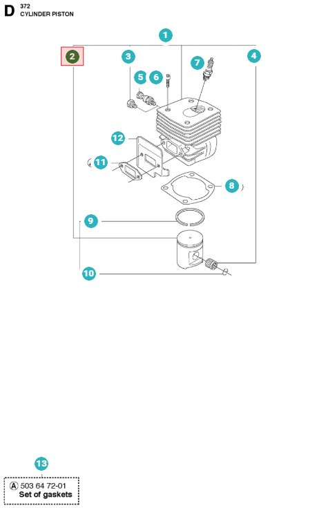 Kolv 50mm Husqvarna 371XP, 372XP