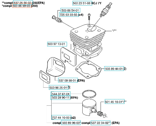 Cylinderkit Husqvarna 340E, 345E, 350