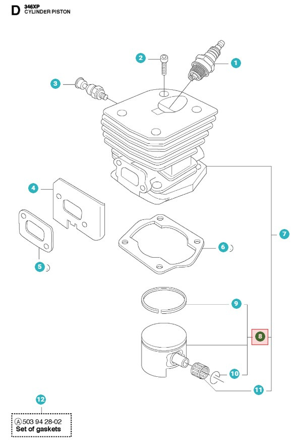 Kolv 42mm 346XP, 340, 345RX