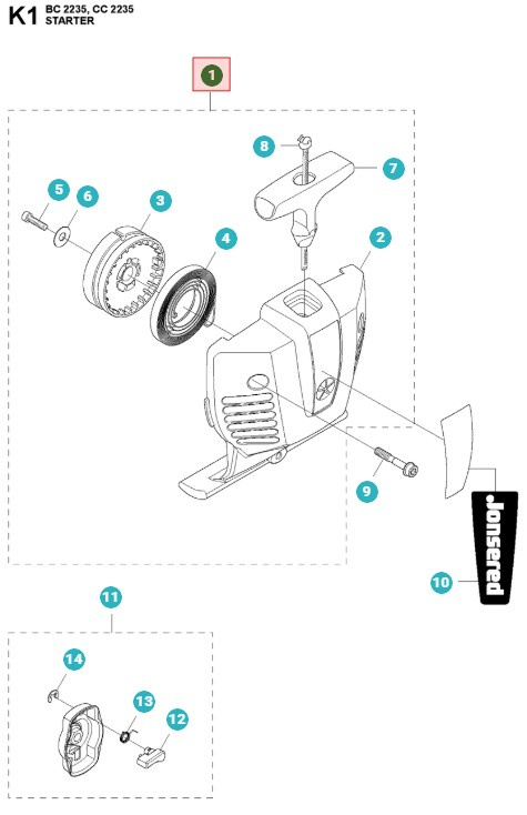 Startapparat Jonsered CC2235, CC2236, BC2235, GC2236