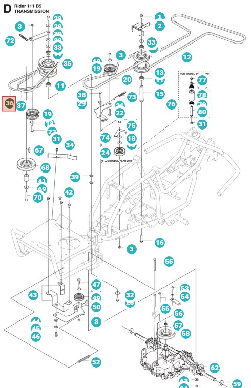 Drivrem Husqvarna Rider 111 B5, Jonsered FR2311 M, 5895341-01
